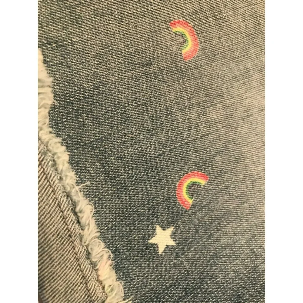 NWT GAP Girls Midi Denim Shorts Sz 12 PLUS Light Wash Rainbows Stars #500035